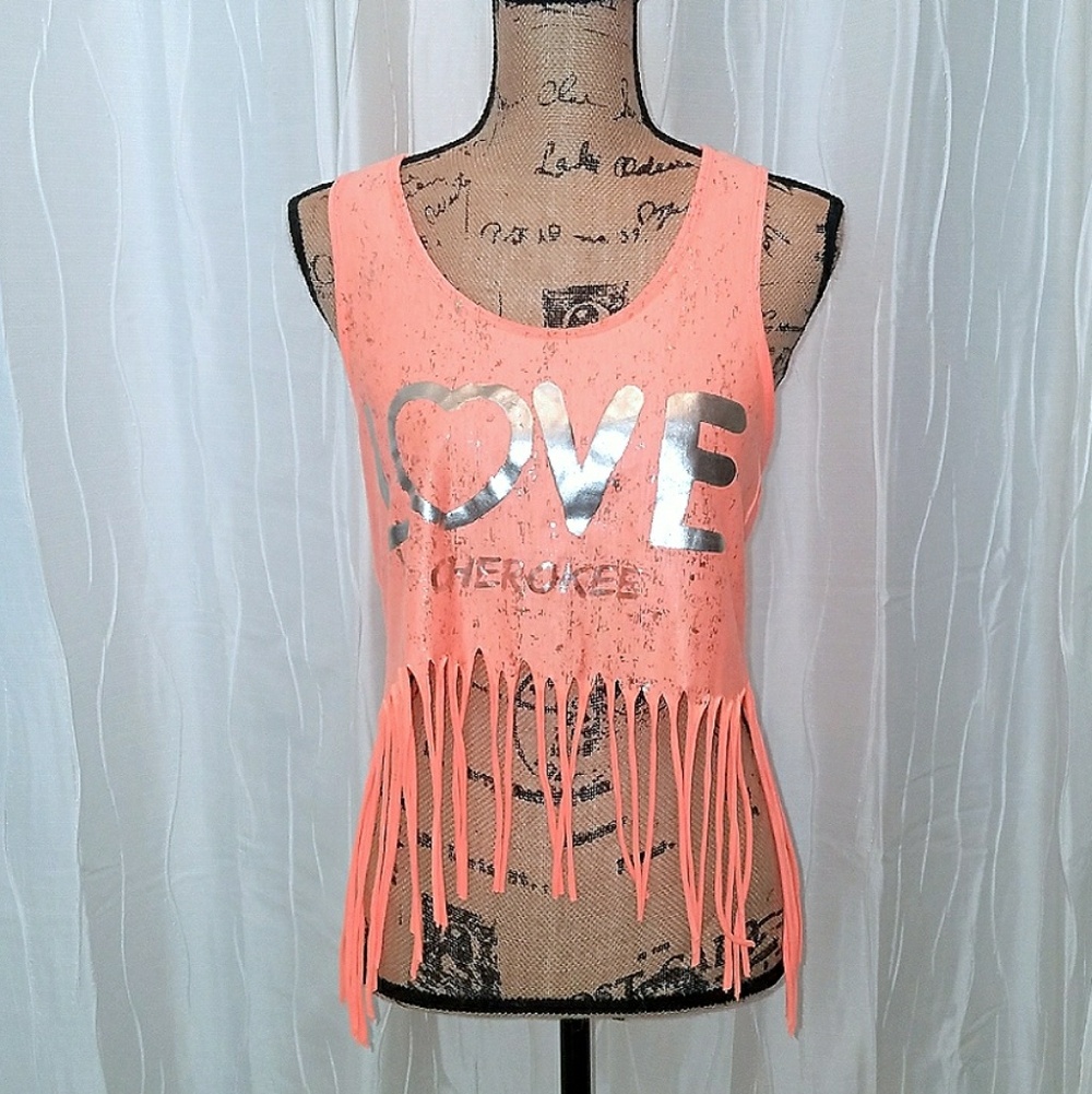 Popular Sports Y2K Neon Coral Fringe Crop Tank Top Size Small